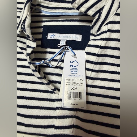 NWT Southern Tide Sz XS Demi Navy White Stripe Short Sleeve Polo Dress Cotton - Picture 10 of 11